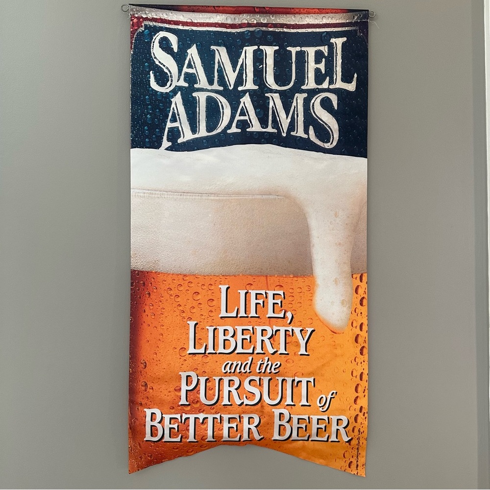 LIFE LIBERTY &THE PURSUIT OF BETTER BEER SAMUEL ADAMS 36" FLAG BANNER BOSTON - Picture 1 of 6